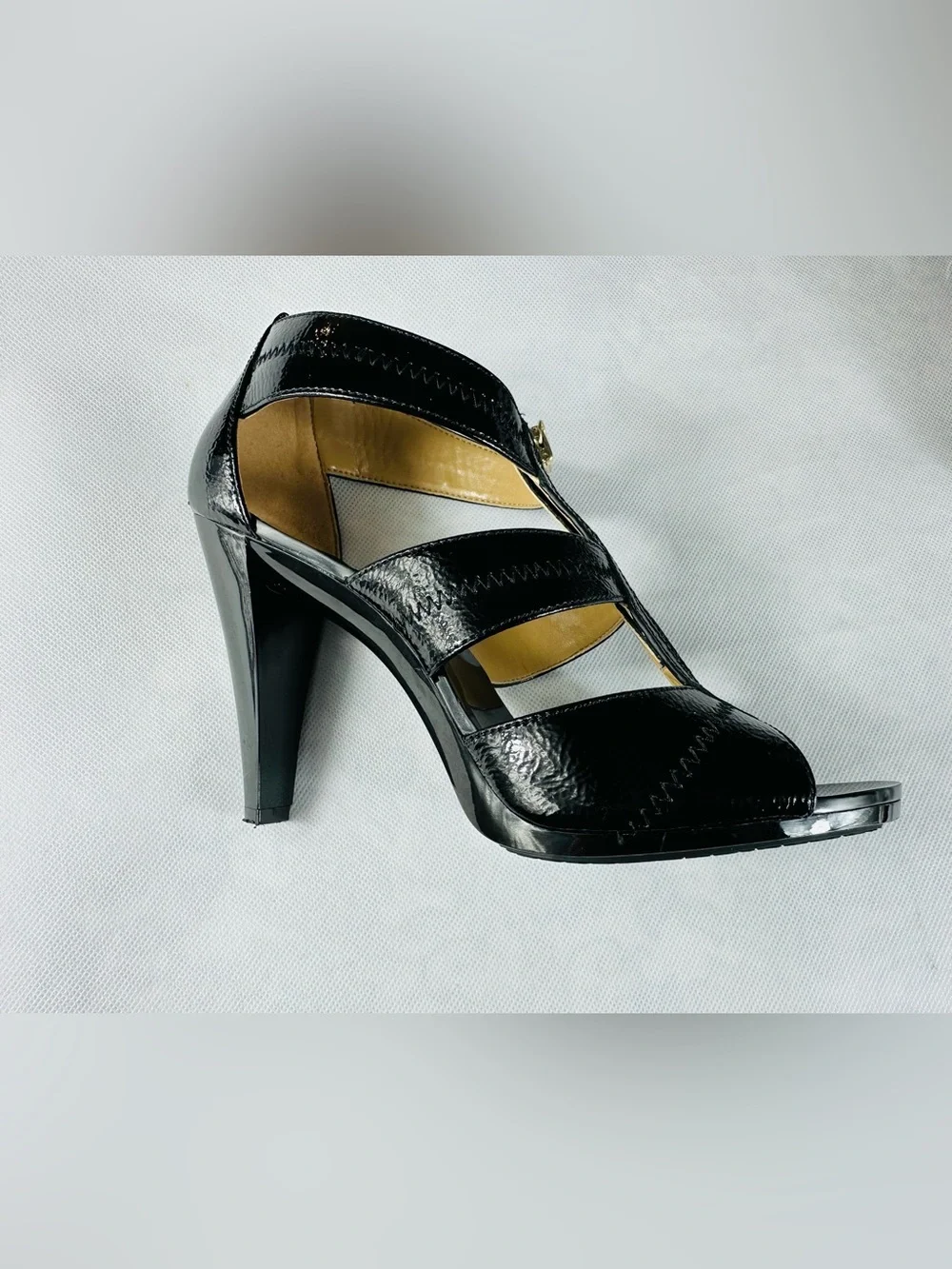 MICHAEL Michael Kors Black Patent Leather T-Strap Zip High Heels